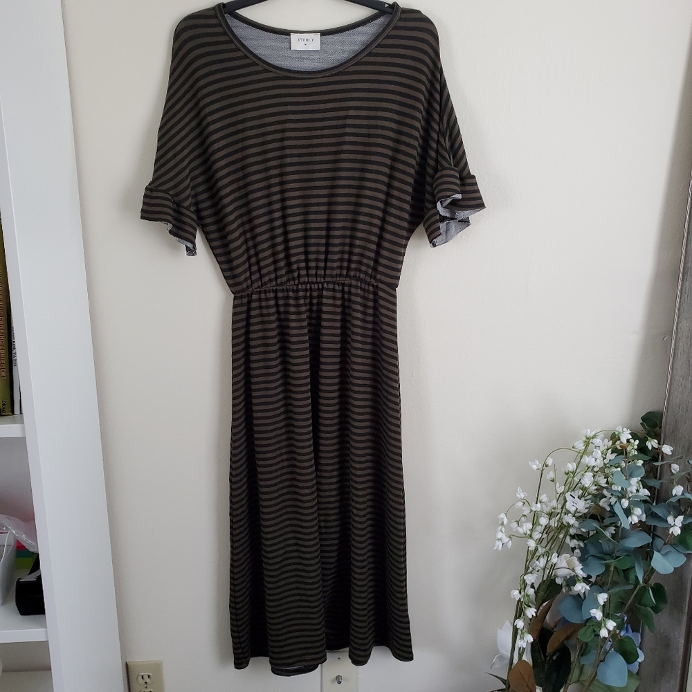 Everly Ruffle Sleeved Striped Maxi Dress